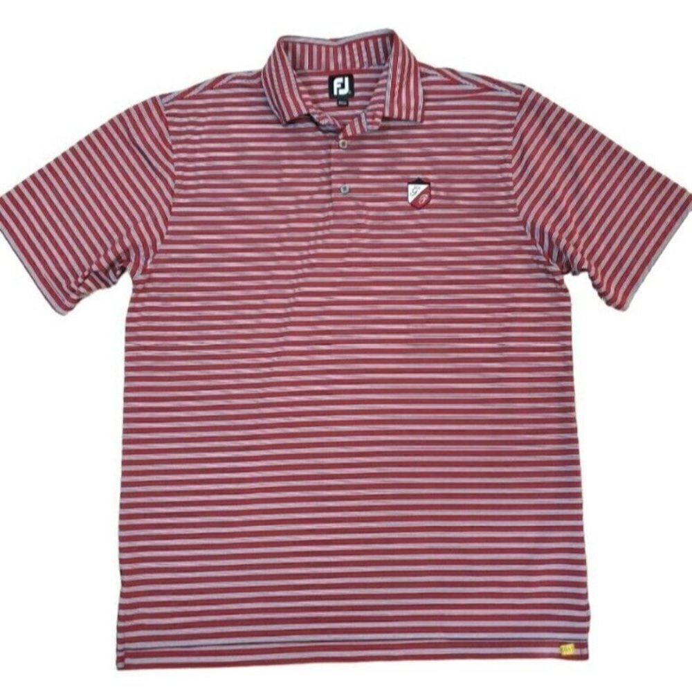 FJ Footjoy ~Men's Size L~ Red Striped Polo Golf Shirt Short Sleeve.